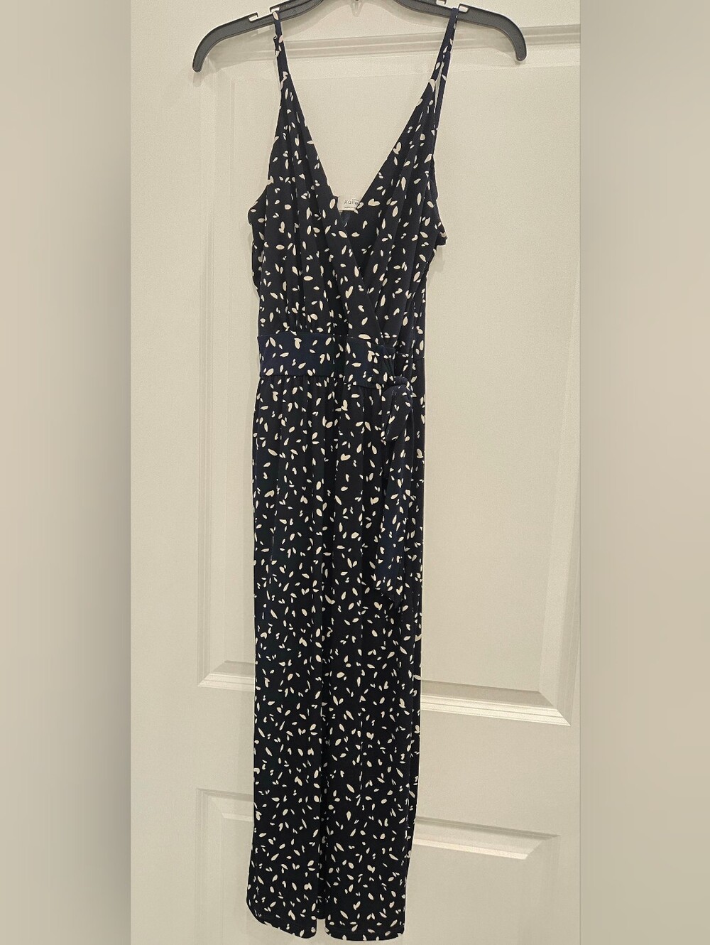 Kaleigh Navy Printed Sleeveless Jumpsuit Size L